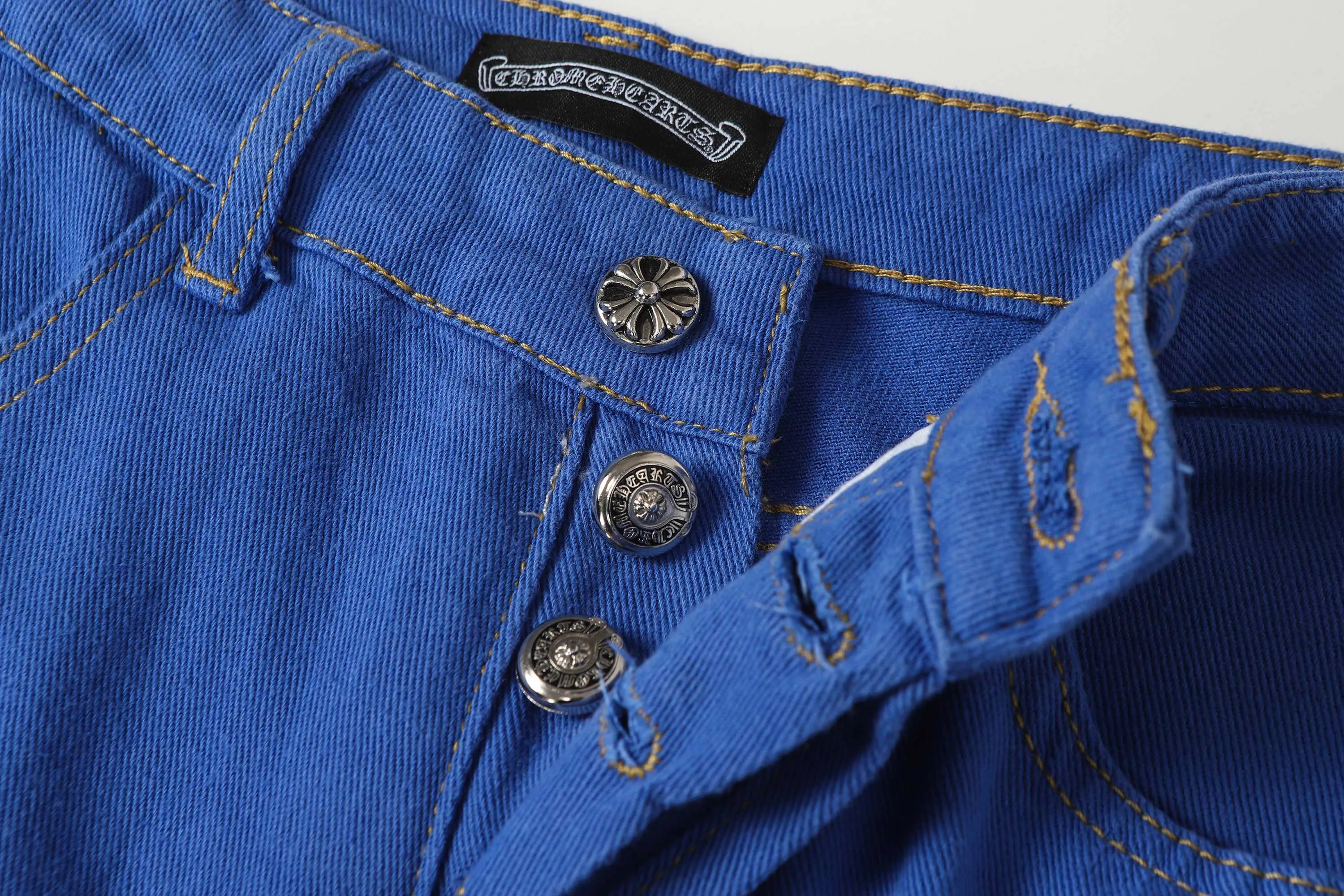 P270 Chrome Hearts/Chrome Hearts 25ss classic colored leather cross washed color cloth denim trousers for men and women Color: Picture color Code number: 28-36